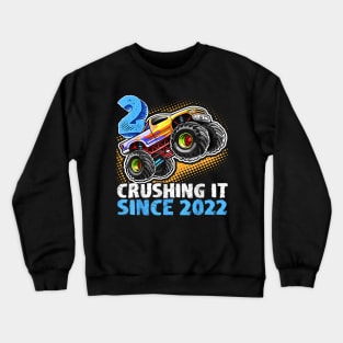 Monster Truck 2 Year Old Boys 2nd Birthday Party Born 2022 Crewneck Sweatshirt